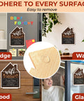 Guest WiFi Sign For Home And Small Business, erasable wooden WiFi sign displayed on various surfaces like glass and wood.