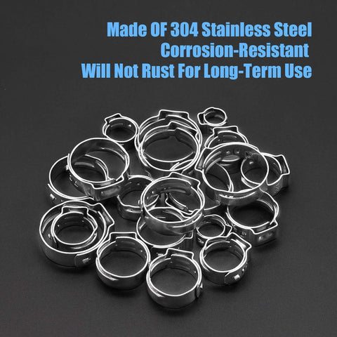 DYWISHKEY 90-piece stainless steel single-ear hose clamps set, 6-21mm range