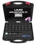 Pro Red Laser Bore Sight Kit With Button Switch 32 Adapters Covering 0 17 HMR To 12 GA Calibers displayed in a carrying case
