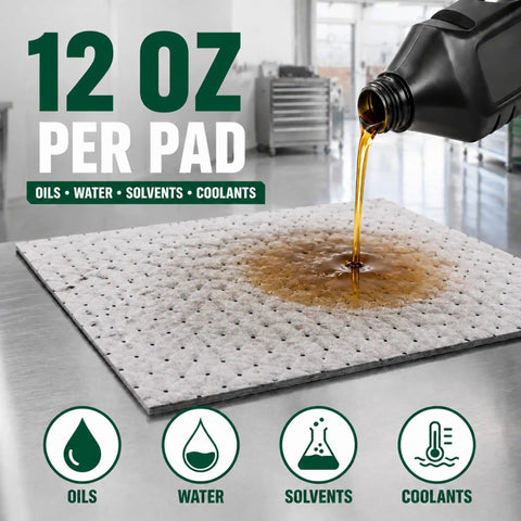 Beast Mode Heavy Duty Oil Absorbent Pads 100 Pack 9.8 X 13 Inch Shop Essential Soak Up Every Drip Fast Wicking Six Layer Polypropylene Absorbs Oil Water Coolant Liquids No Sweat Cleanup Total Lock Grip Garage Staple