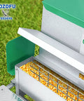 Backyard No Sweat Automatic Chicken Feeder With Forty Pound Capacity For Flocks Of Twelve Rat Proof Galvanized Steel filled with corn.