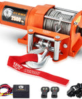 2500 Lb ATV UTV Electric Winch Kit with 12V Steel Cable, dual wireless remotes, and accessories for off-road towing and rescue