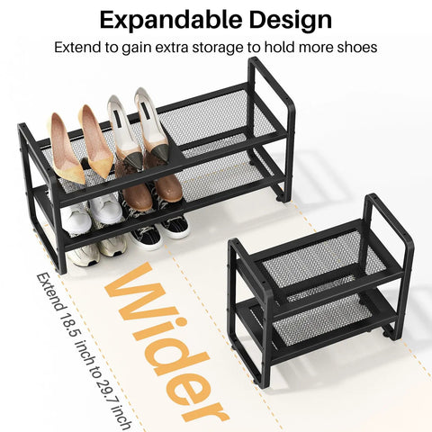 Expandable Metal Shoe Rack Organizer for Closet and Entryway Adjustable Two Tier Shoe Shelf Stackable Long Shoe Stand