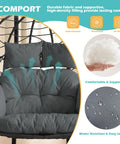 Gray cushions on Double Outdoor Hanging Egg Chair With Stand And Oversized Cushion, Easy Setup Heavy Duty Patio Swing Hammock Chair.