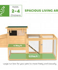 75 Inch Wooden Chicken Coop With Nesting Box And Removable Tray, outdoor hen house showing spacious living area and ramp.