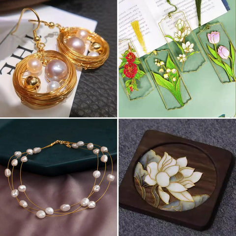 Jewelry and bookmarks made with Dual Color Cloisonne Wire Set 20m Gold and Silver 0.3mm Thick Wire With 1mm Diameter.