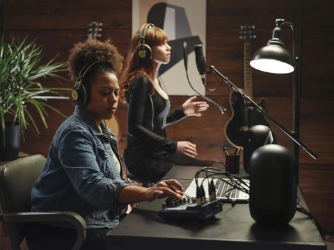 Affordable Two Thirds Inch Condenser Microphone for clear vocals and instrument tracking in a home studio setup, Black