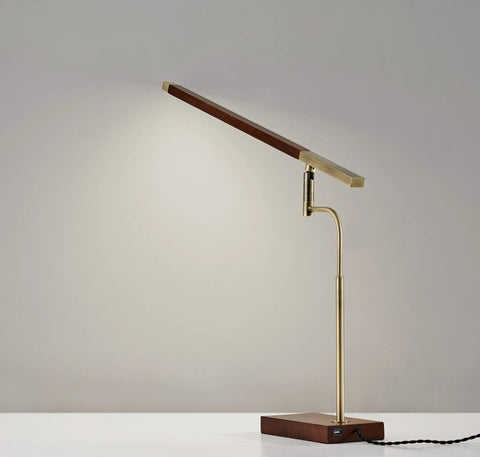 Barrett LED Desk Lamp With Dope Adjustable Walnut Wood Shade, 16.5 To 28.5 Inch Range, 7W Task Light on side view