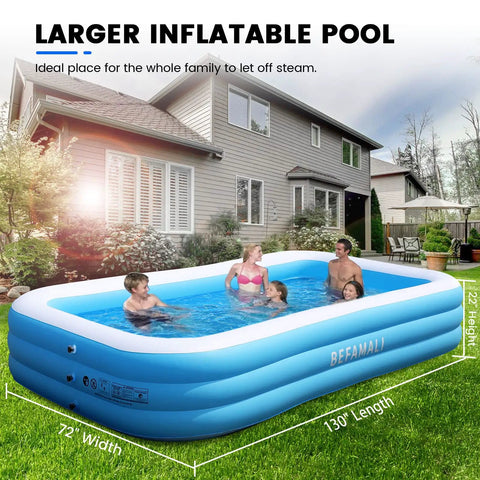 Massive Family Inflatable Pool With Pump 130 Inch Long 72 Inch Wide 22 Inch Deep For Adults Easy Blow Up Pool In Blue