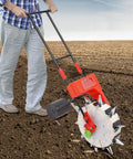 Person using Garden Seeder Hand Push Row Crop Planter Walk Behind Manual Seeder Machine For Corn Cotton Soybean Peanut Seeds