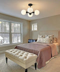 Bedroom view with Mid Century Modern Semi Flush Mount Ceiling Light Fixture Farmhouse Black Globe Sputnik Chandelier With Four Milk Glass Globes For Hallway And Living Areas Dope Glow