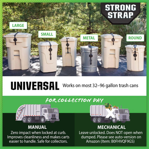 Beefy 5 Pack Universal Stretch Lid Locks For 32 To 96 Gallon Garbage And Recycling Cans Keeps Lids Shut And Secure Durable Outdoor Trash Can Straps For Commercial Use, universal fit on large, small, metal, and round cans