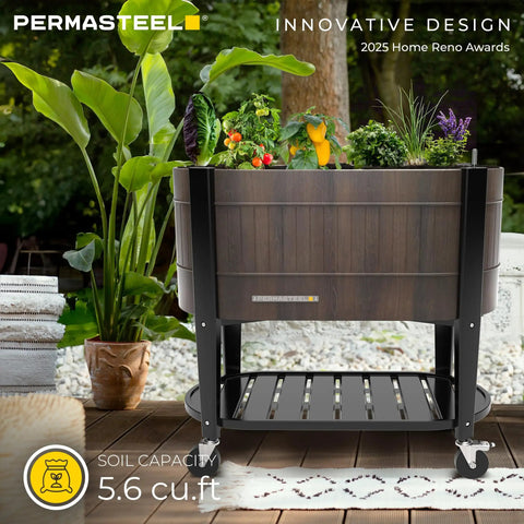 Raised Garden Bed With Legs Built To Last 40 x 20 x 37 In Wood Brown Planter Box With EnGrow TrueSoil Technology for patio gardening