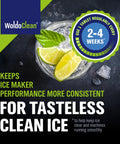Ice Machine Cleaner Tablets 20 Count 2in1 Descaler And Cleaner Pro Grade Extra Strength 16g Dual Action For Countertop Nugget Portable And Commercial Ice Makers Nickel Safe, WoldoClean label