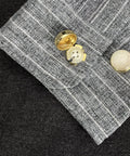 Copper Button Covers For Travel And Formal Wear Snap On Cufflink Style Accessories on a dress shirt cuff.