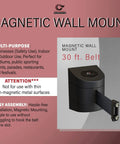 Magnetic Wall Mount Retractable Belt Barrier, 30 Foot Belt, Yellow ABS Case, Danger Forklift Trucks In Bold Black Letters, Built In Brake For Slow Safe Retraction No Snapback, Easy Magnetic Mounting And Quick Setup displayed against text background.