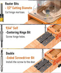 Door Hinge Jig Kit For Hinge Mortising And Door Installation, Pro Grade Aluminum Template close-up with router bits