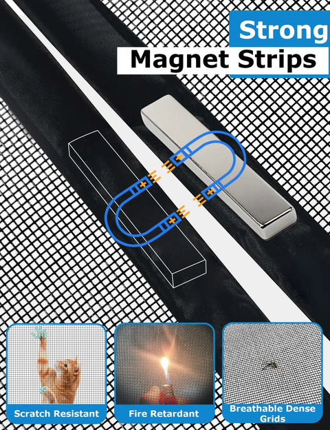 Magnetic Garage Door Screen For 1 Car Garage 9x7 Feet Double Door Mesh With 36 Magnets Fits Doors Up To 110 By 84 Inches Black No Fuss Magnetic Closure