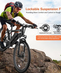 Cyclist on Beast Electric Bike For Adults 27.5 Inch 500W Ebike with Lockable Suspension Fork on rocky terrain