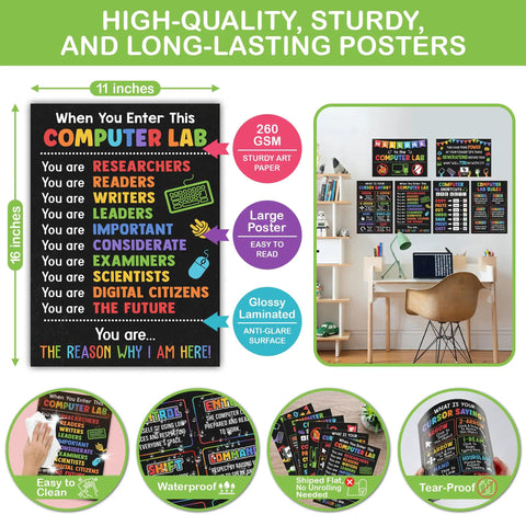 Six Pack Computer Science Classroom Poster Set 11 By 16 Inches Featuring PC Shortcuts Keyboard Wall Art And STEM Education Charts