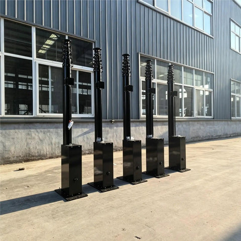 Rugged Aluminum Electric Telescopic Camera Mast With Solid Brake Gear and Smooth Push Button Lift Up To Five Meters displayed in a row.