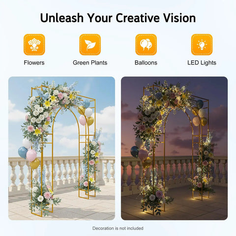 Showstopping Square Metal Balloon Arch Frame For Dreamy Gold Wedding Ceremony Backdrop with flowers and balloons