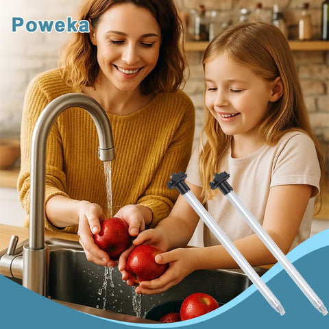 Woman and child washing apples with 2 Pack UV Water Purification Lamp Bulb 43W 4 Pin For Trojan Max C C4 D Plus D4 Plus IHS12 D4 Systems visible