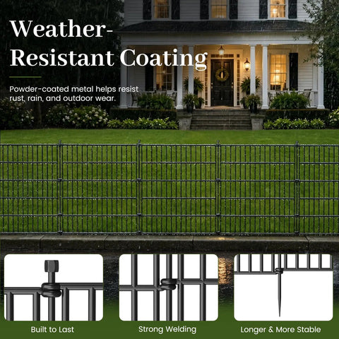 No Dig 10 Panel Decorative Outdoor Garden Fence With Gate For Yard 40 Inch High And 23.6 Feet Long Rustproof Metal Wire Panels