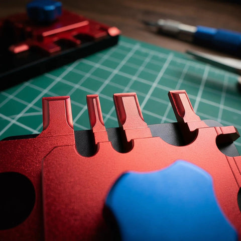 Close-up of a Metal Etching Sheet Bender Tool for Photo Etched Parts and Model Assembly with precision adjustable angles