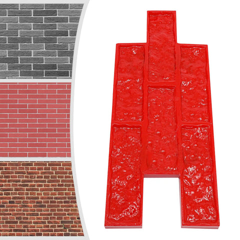 Sturdy PU Concrete Stamp Mats 19.29 By 7.87 Inch Realistic Stone Texture Molds for slick seamless DIY imprinting depicted in red against various stone patterns.