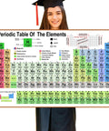 Graduate holding poster from Two Chemistry Posters Set With Periodic Table And Essential Equation Sheet For High School And College Students