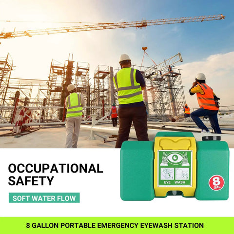 Move It Anywhere 8 Gallon Eye Wash Station With Dual Spray, OSHA Approved, seen on construction site, portable and wall mountable