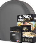 Heavy Duty Tire Covers Set Of Four For 26 To 28.75 Inch Tires, All Weather UV Resistant With StormLock System, in packaging.