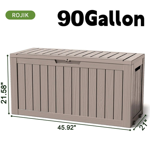 Outdoor Storage Deck Box 90 Gallon Waterproof Chest For Patio Cushions Garden Tools And Pool Gear With Lockable Lid And Side Handles Gray All Weather Durable Construction