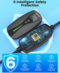 Portable Tesla Wall Connector Featuring No Sweat Nema 10 30 Plug Method Level 2 Ev Speed Charger with safety features display.