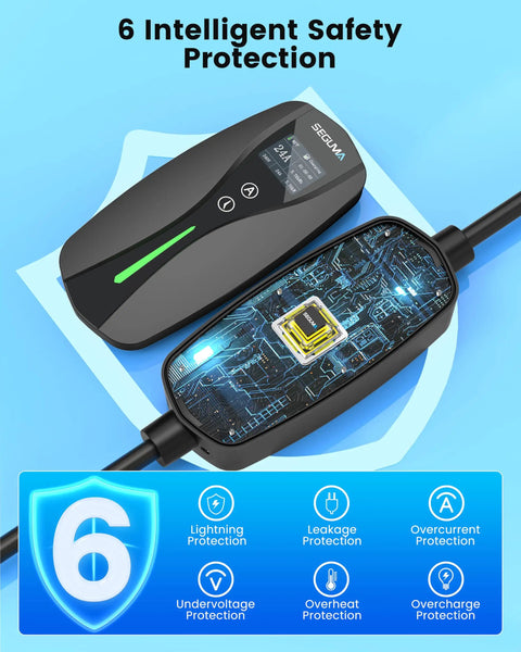 Portable Tesla Wall Connector Featuring No Sweat Nema 10 30 Plug Method Level 2 Ev Speed Charger with safety features display.