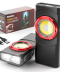 Clip On EDC Ready Rechargeable Pocket Light With 700 Lumen Dual Light Sources, 9 Modes, LED Spotlight And COB Floodlight Plus Red Beam, Magnetic Base, USB-C Charging, Workhorse Ready For Work, Inspection, Camping, Emergency, black casing with packaging and USB-C cable.