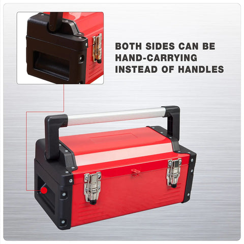 Heavy Duty 16 Inch Steel Tool Box With Aluminum Alloy Handle Double Lock Removable Tray Portable Metal Toolbox for garage