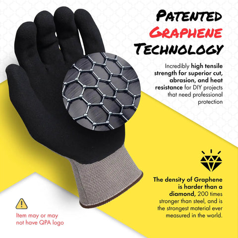 Graphene Cut Resistant Work Gloves ANSI A1 Lightweight Breathable Grip detail showing graphene texture.