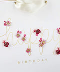 Medium Pink Floral Birthday Gift Bag With Tissue Paper Gold Foil Border Happy Birthday Lettering Laser Cut Flower Accents
