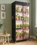 Mini Indoor Greenhouse With 18W T8 Grow Lights And Digital Thermo Hygrometer, 27 By 15 By 70 Inches Smart Grow Tent In Black Oxford Cover