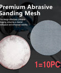 Close-up of mesh sanding disc and random orbital sander with Dust Free Pro Grade 25 Pack 9 Inch Mesh Sanding Discs Set text overlay