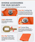 Diverse accessories for security, featuring angle-adjustable swivel ring and non-slip foot pads for industrial-grade tripod set.