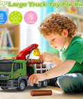 Child playing with Timber Farm Truck Toy With Loading Crane Lights And Sounds For 3 8 Year Old Boys And Girls Realistic Timber Vehicle