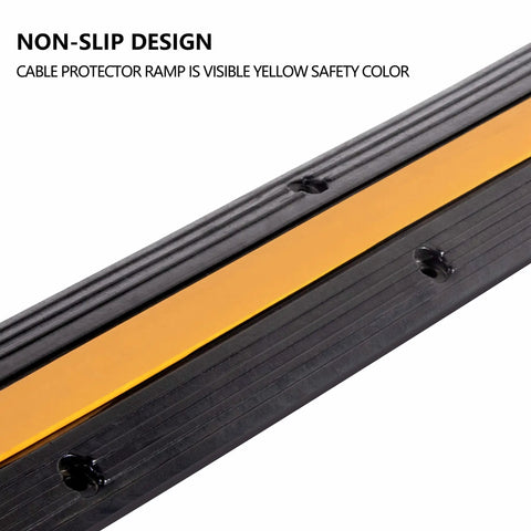 Heavy Duty Rubber Cable Ramp 2 Channel Drive Over Protector, close-up of non-slip yellow and black design