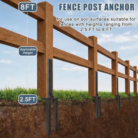 4 Pack Heavy Duty Fence Post Repair Kit With Wavy Design Steel Anchors Easy Install No Assembly Needed Weather Resistant