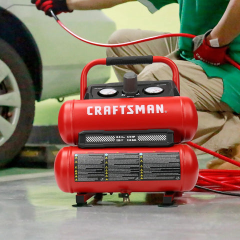 Craftsman 2 Gallon Twin Tank Air Compressor 1/3 Hp Oil Free 125 Psi Portable Unit For Tires Spray Painting Nailing Garage Workshop Diy Projects Smooth Ride And Reliable Power