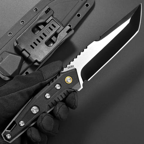 Durable Fixed Blade Knife With DC53 Steel Tanto Full Tang Nylon Fiberglass Handle Beefy EDC for Outdoor Camping Adventure