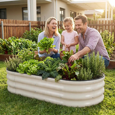 Family gardening with Galvanized Raised Garden Bed Kit For Outdoor Use Metal Planter Boxes 4x2x1 ft Weatherproof Raised Beds