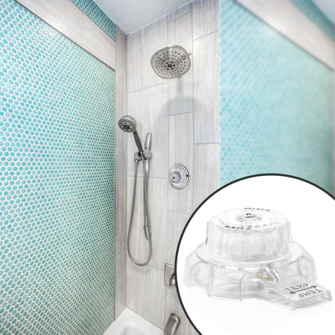 Clear shower knob replacement for MXT11 tub faucet with durable acrylic, shown in modern bathroom, easy temperature control